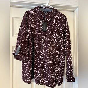 Tommy Hilfiger NWT PURPLE and White Polka Dot BUTTON FRONT long sleeve Shirt